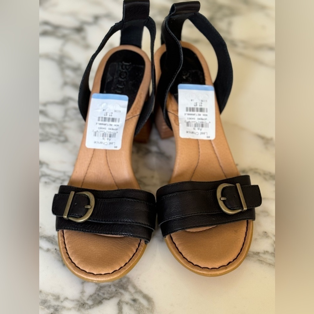NWT BORN Tahlia Black Real Leather Sandal Heels -
Missing Strap around ankles